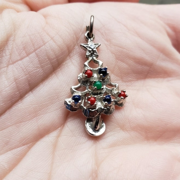 Vintage Silver Plated Christmas Tree Pendant - Picture 4 of 5
